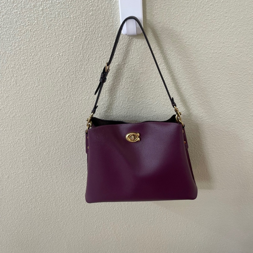 Coach Willow Shoulder Bag Plum Purple Pebbled Leather C2590 Brass Hardware